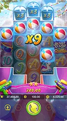 Songkran Splash · Periksa bilah kontrol bawah untuk melihat saldo, menetapkan taruhan, dan memilih opsi putaran.
